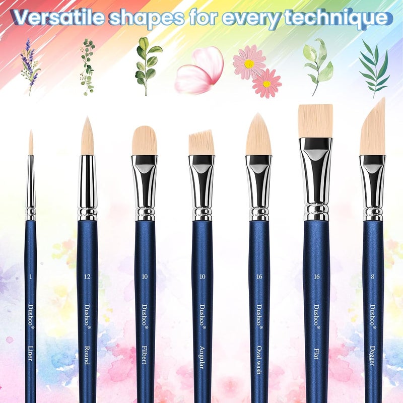 Dushco Artist Paint Brushes Set, 12 Pcs Watercolor Brushes Professional, Water Color Brushes - Round, Flat, Liner, Filbert, Angular, Oval Wash & Dagger for Acrylics, Ink, Watercolor, Gouache, Oil, Tempera - Image 5
